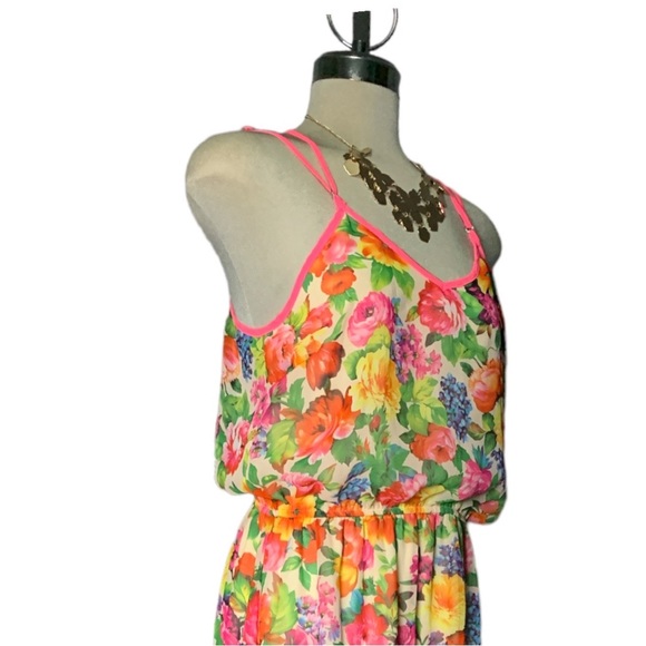 NEW LULUMARI Pink Floral Multicolour Design Maxi Dress Size L. - Picture 12 of 15